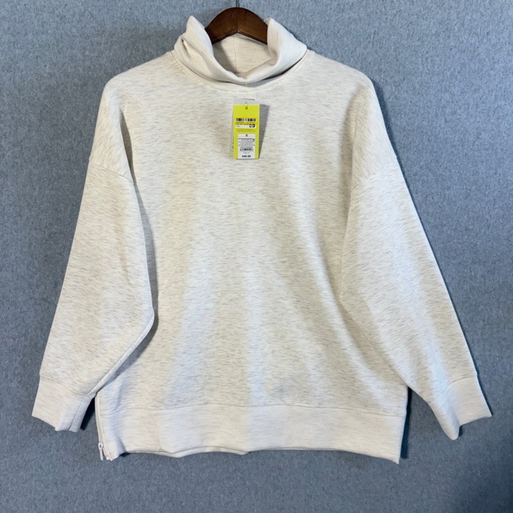 All In Motion Airy Sleek Pullover Athleisure S Cream NEW Funnel Neck Side Zip